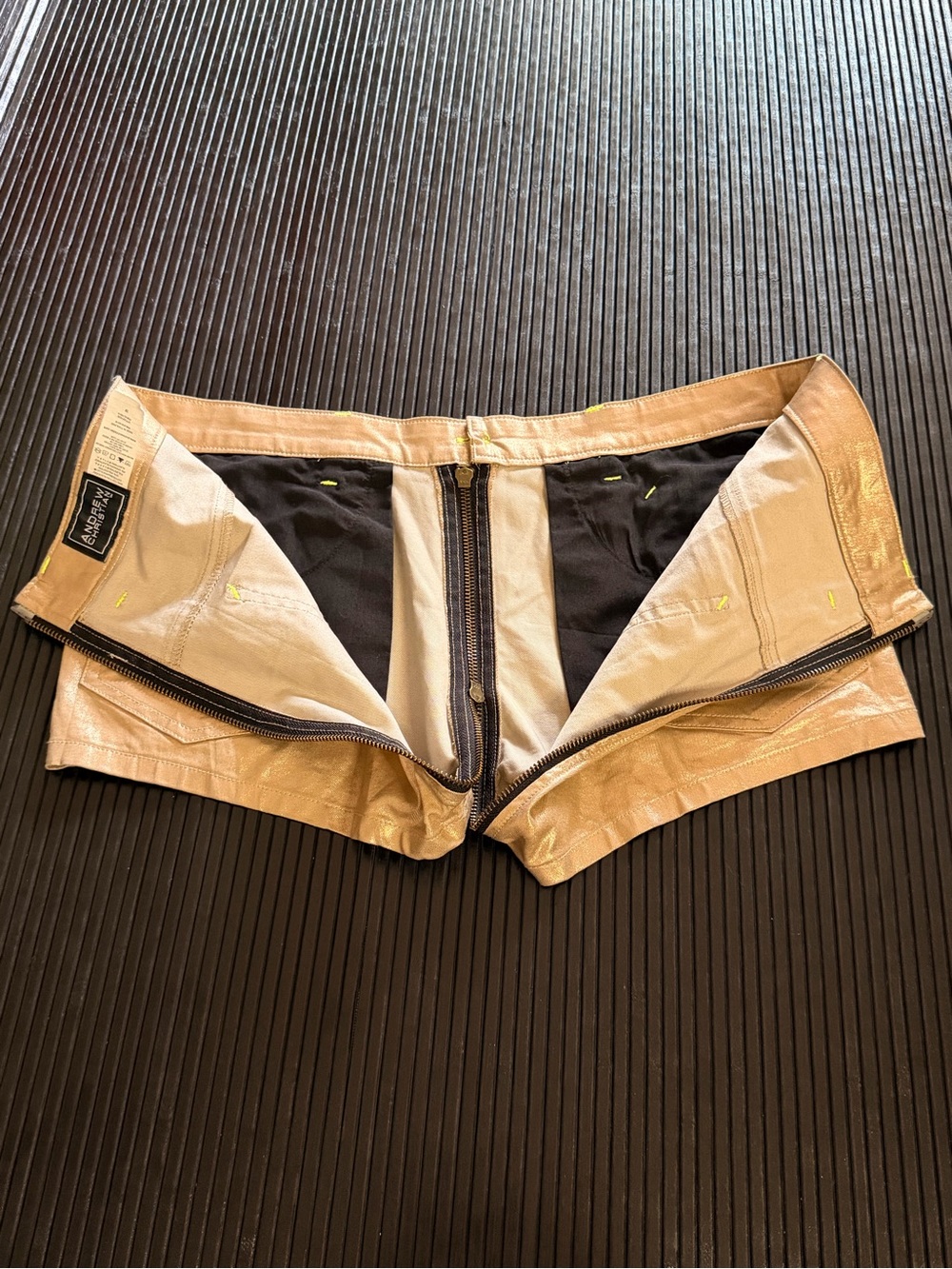 Andrew Christian Metallic Gold Zip-Back Shorts XXX - Picture 3 of 7